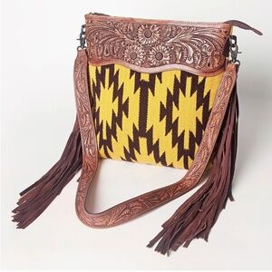 American Darling Crossbody Genuine Western Leather Women Bag with Fringe and Emb